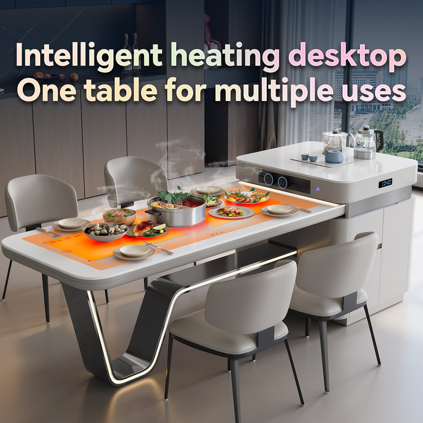 TUCOIVA Z-Leg Smart Kitchen Island Dining Table